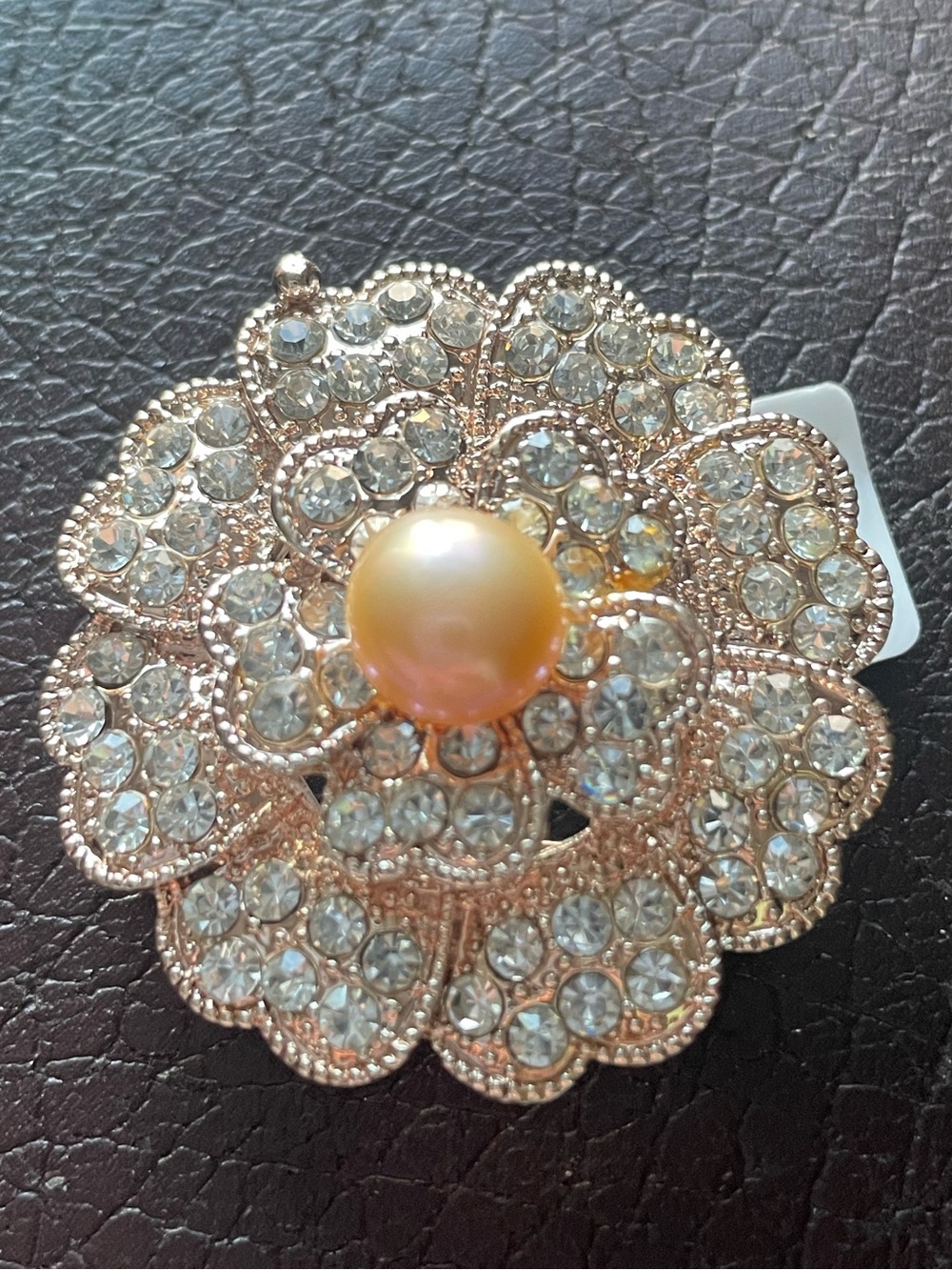 Elegant Rose Gold Flower Brooch with Peach Pearl Center